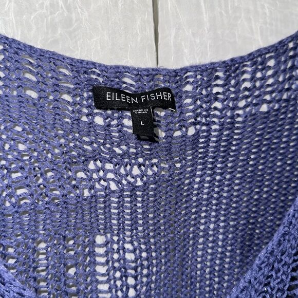 Eileen Fisher L Blue Angel Cotton Metallic Blend Stitch Chunky Knit Sweater - Picture 7 of 9